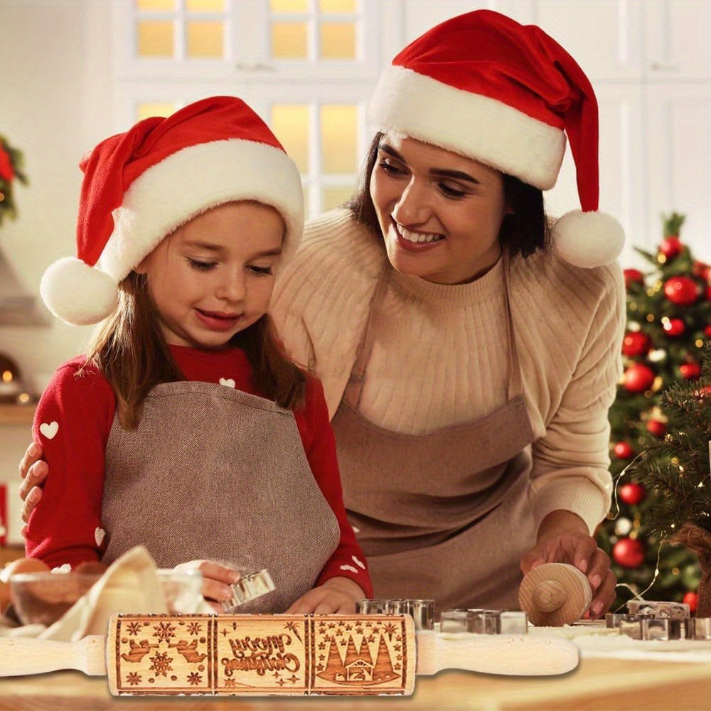dropship 1pc Embossing Rolling Pin Christmas Pattern Xmas Wooden 3D Engraved Nativity With Jesus 9 Different Pattern Design For Baking Cookies