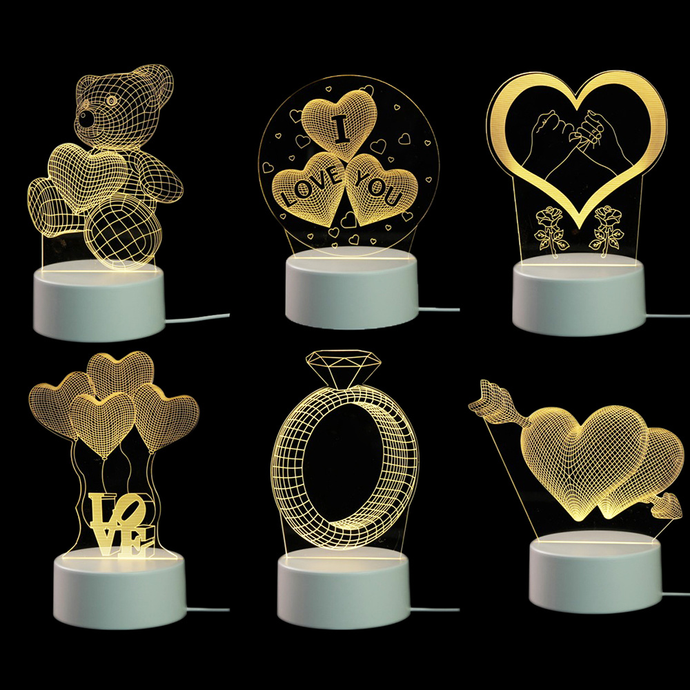 dropship 3D Cartoon Night Light Led Night Lamp Table Bedside Lamp Romantic Heart Shape Bear Light Valentines Day Party Decoration