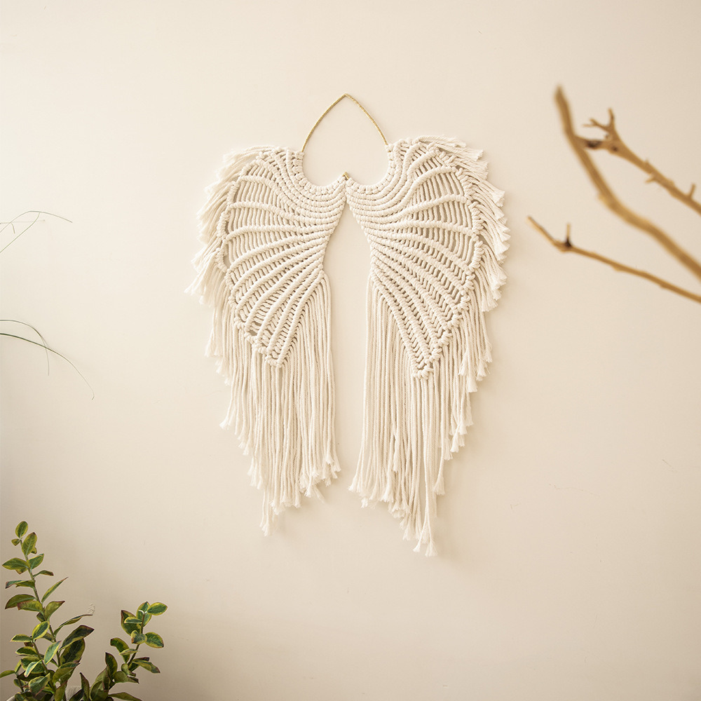dropship 1pc Bohemian Angel Wings Tapestry Pendant with Long Tassels - Hand Woven Dream Catcher Wall Hanging for Weddings, Offices, and Bedrooms