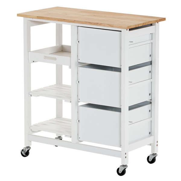 dropship 76*37*84cm Three Drawers Three Layers Black Handle Rubber Wood Log Color Table White Spray Paint Dining Car