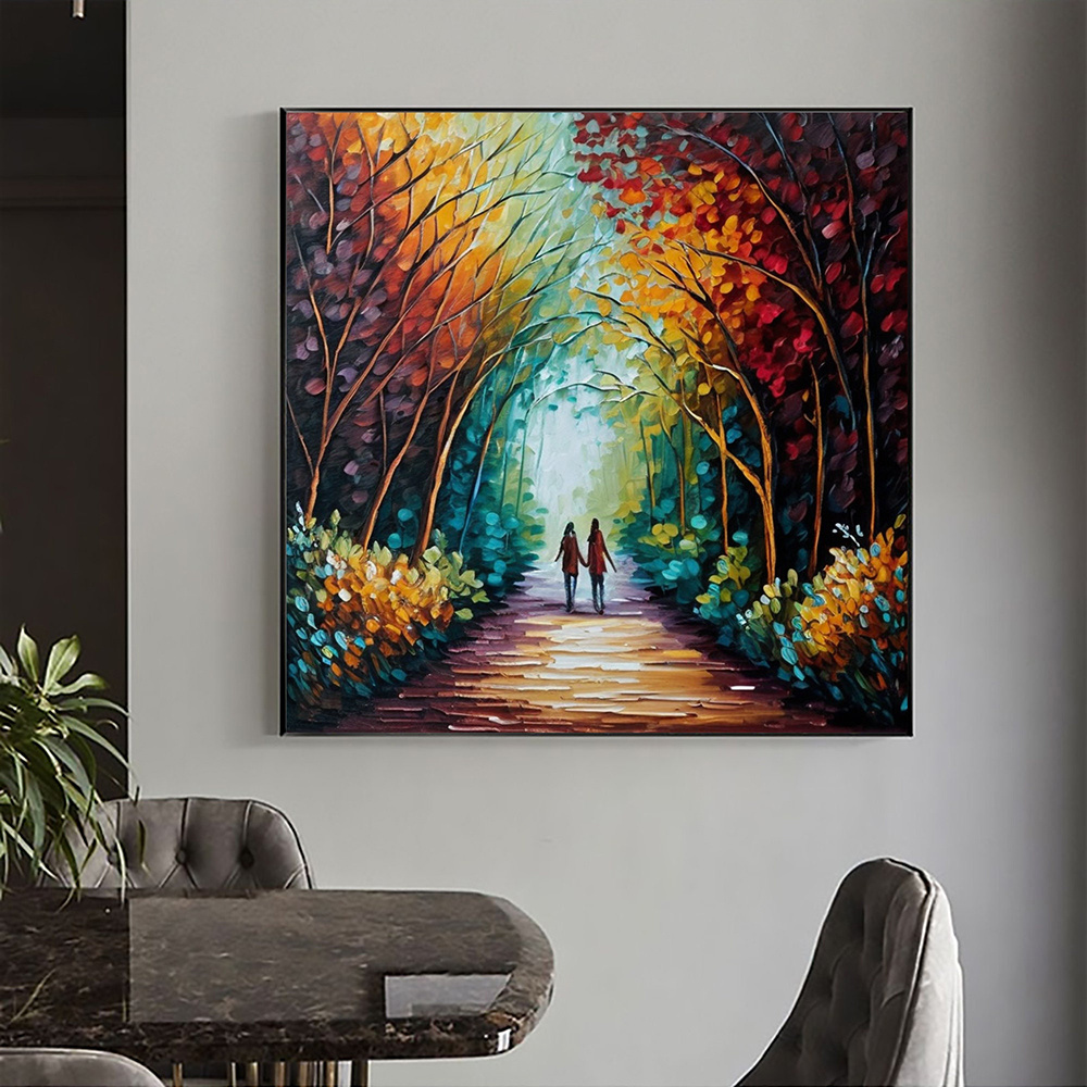 dropship Hand Painted Oil Painting Abstract Original Romantic Cityscape Oil Painting On Canvas Large Wall Art Colorful Tree Painting Custom Painting Living room Wall Decor