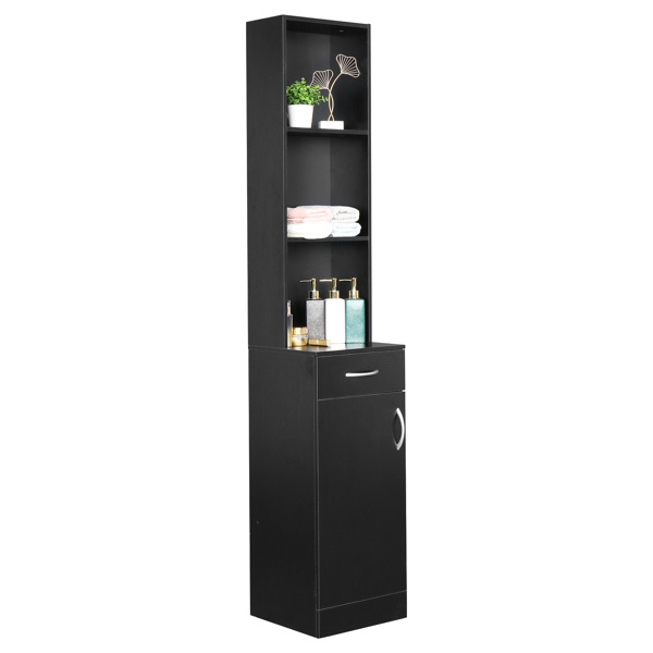 dropship FCH MDF With Triamine One Door One Drawer Three Compartments High Cabinet Bathroom Wall Cabinet Black