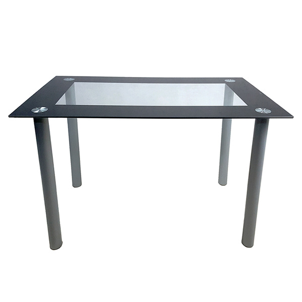 dropship 5 Pieces Dining Table Set for 4, Kitchen Room Tempered Glass Dining Table, 4 Chairs, Black, Table legs are silvery