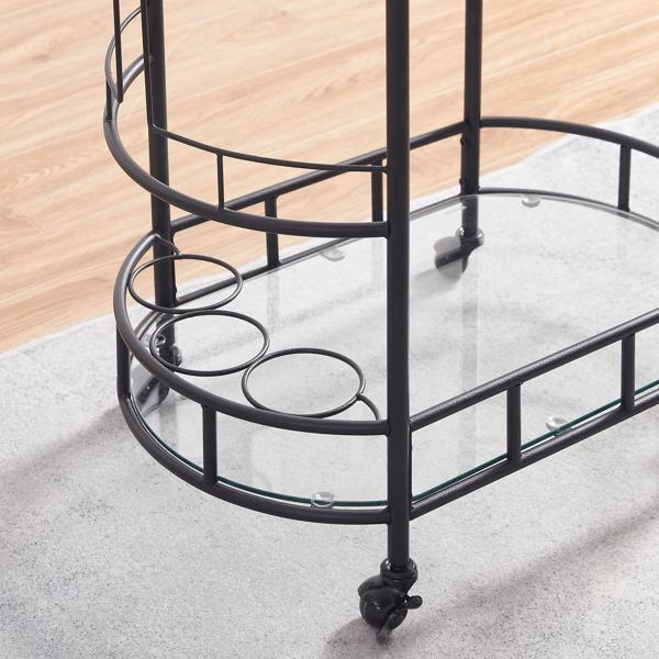 dropship Black, Iron Frame(Baking Paint), Mobile glass dining cart easy to clean