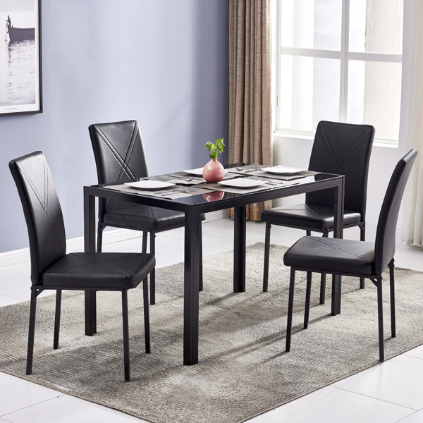 dropship Simple Assembled Tempered Glass & Iron Dinner Table Black