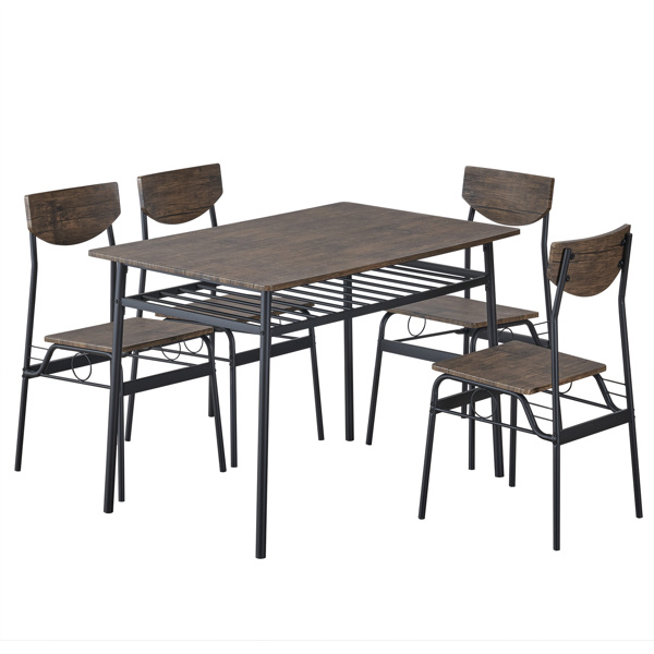 dropship Rectangular Disassembly and Assembly P2 Board Iron Compartment 1 Table 4 Chairs Dining Table and Chair Set Brown