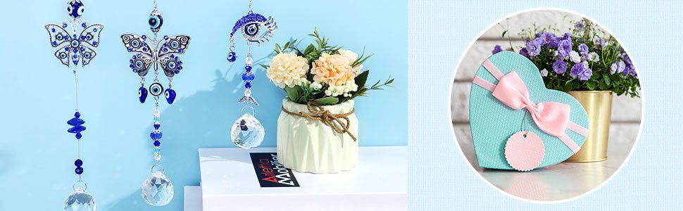 dropship 1pc Blue Butterfly Evil Eye Crystal Sun Catcher - Indoor Window Suncatcher with Prism Ball - Rainbow Maker for Good Luck and Hanging Ornament for Home, Garden, Office, Car - Wedding Pendant