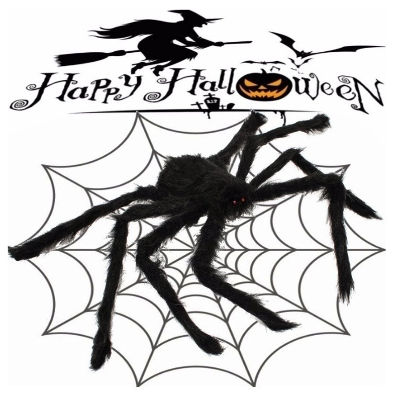 dropship Halloween Giant Black Plush Spider Decoration Props, Outdoor Halloween Party Decor