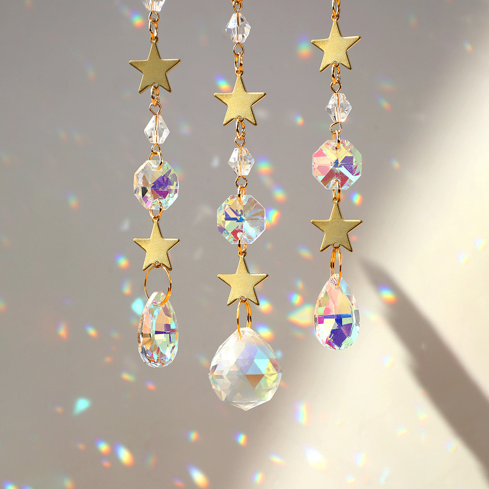 dropship 1pc Rainbow Maker Sun Catcher - Indoor/Outdoor Window Prism Moon Mini Dream Catcher with Crystals and Healing Stones - Garden Tree Decorations