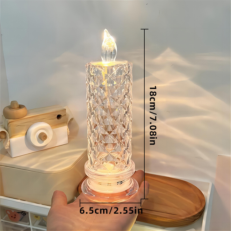 dropship 1pc Battery-Powered LED Candle Lamp with Rose Pattern Refraction Halo Projection for Birthday, Wedding, and Party Decor - Glowing Candle Lights in More Colors