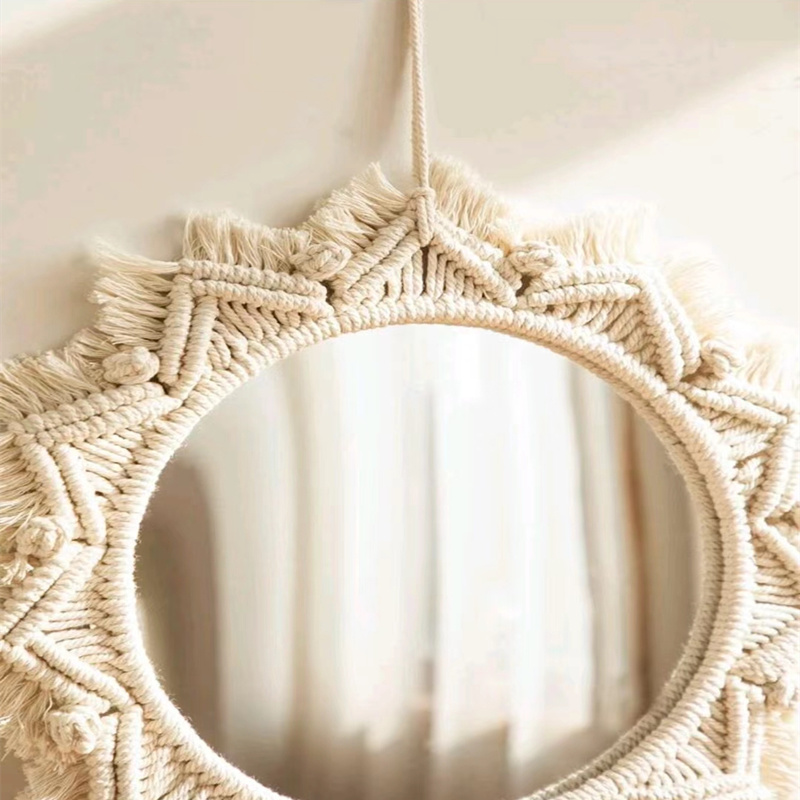 dropship 1pc, Boho Macrame Round Mirror - Woven Wall Hanging for Apartment, Home, Bedroom, Living Room Decor