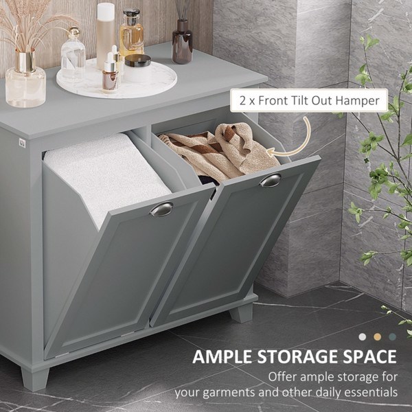 dropship Tilt-Out Laundry Sorter Cabinet, Bathroom Storage Organizer Grey-AS