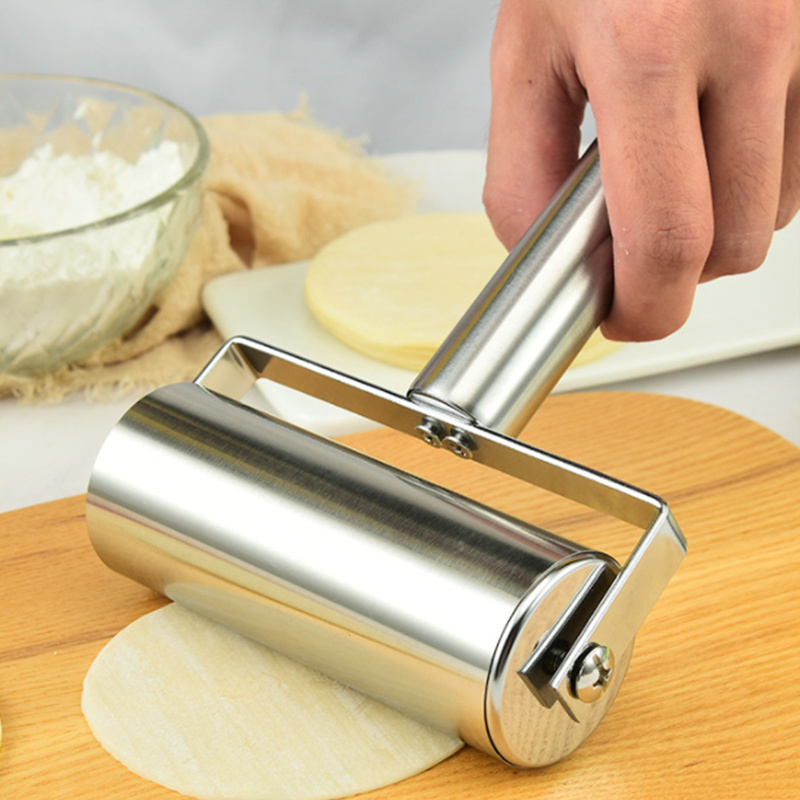 dropship 1pc, Baker Roller, 360 Degree Rolling Baker Roller, Stainless Steel Roller For Baking, Creative Stainless Steel Dough Roller, Non-stick Pastry Roller, Pizza Cooking Tool, Kitchen Supplies