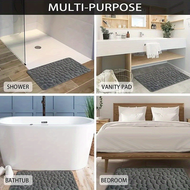 dropship 1pc Non-Slip Memory Foam Bath Rug with Cobblestone Embossment - Rapid Water Absorbent and Washable - Soft and Comfortable Carpet for Shower Room and Bathroom - Perfect Bathroom Accessory