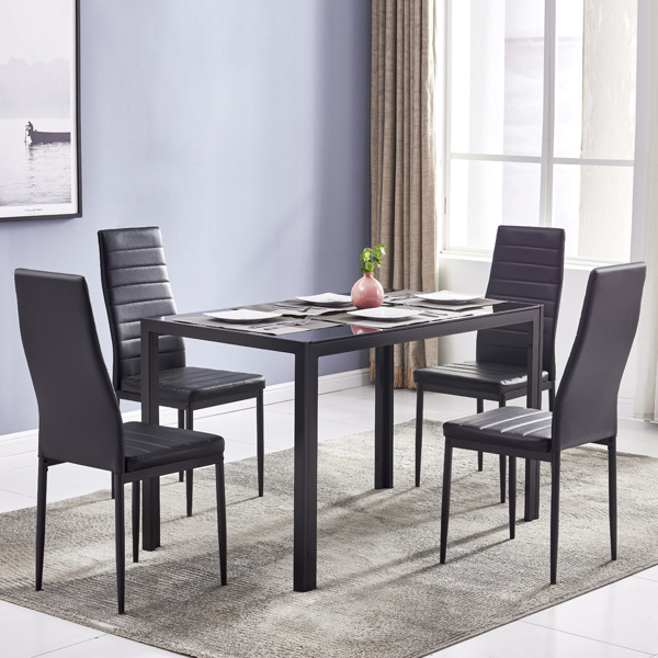 dropship Simple Assembled Tempered Glass & Iron Dinner Table Black