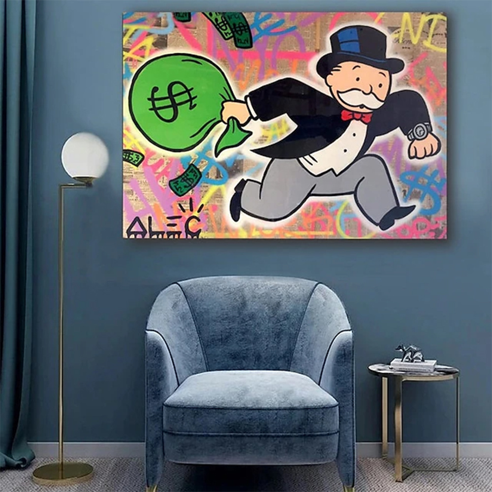 dropship Hand Painted Oil Painting Alec Monopoly Painting Wall Street Art Modern Abstract Living Room Hallway Bedroom Luxurious Decorative Painting