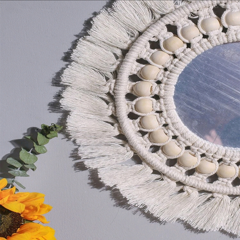 dropship 1pc, Boho Macrame Round Mirror - Decorative Wall Hanging for Apartment, Home, Bedroom, and Living Room