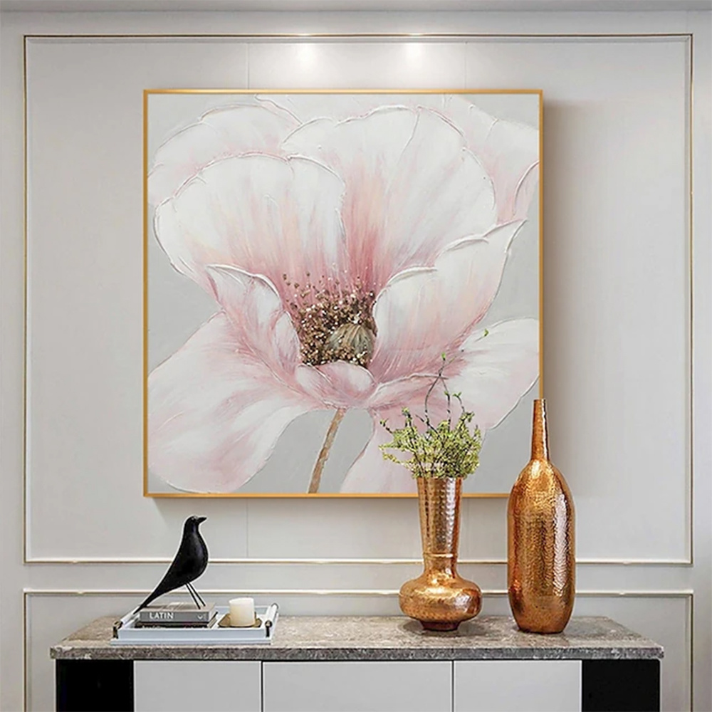 dropship Hand Painted Oil Painting Pink flower Rosebush On Canvas Living Room Hallway Bedroom Luxurious Decorative Painting