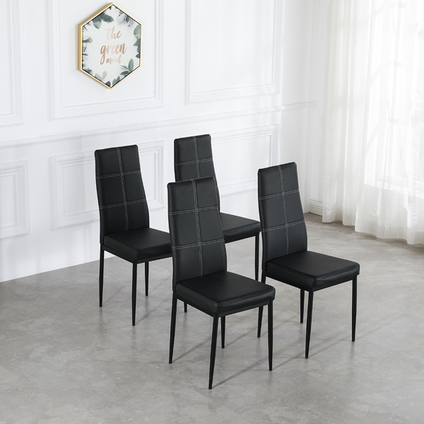 dropship 4pcs Elegant Dining Chairs with 6 Grids Decoration Backrest White Cushion Black
