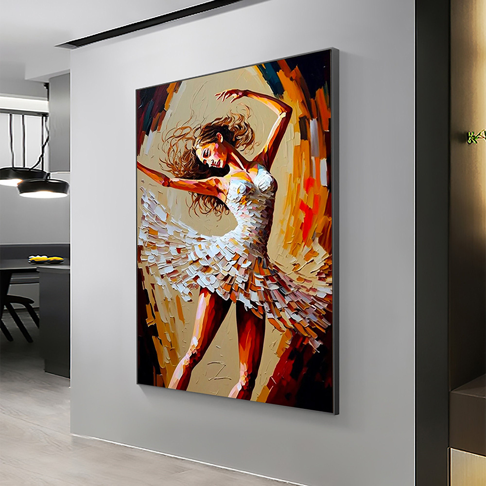 dropship Hand Painted Oil Painting Abstract Dancer Oil Painting On Canvas Large Wall Art Original White Ballet Painting Boho Wall Decor Custom Painting Living room Wall Decor