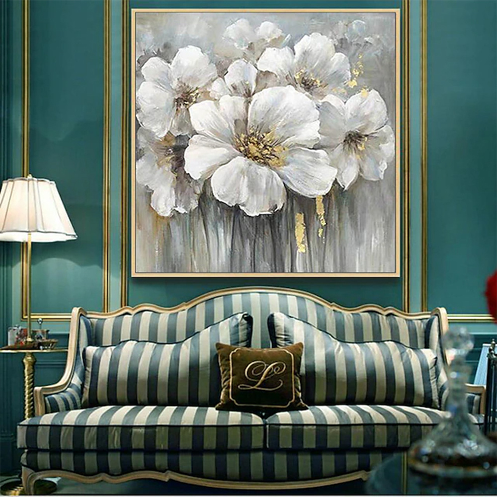 dropship Hand Painted Oil Paintings Hand Painted Square Floral / Botanical Pop Art Living Room Hallway Bedroom Luxurious Decorative Painting