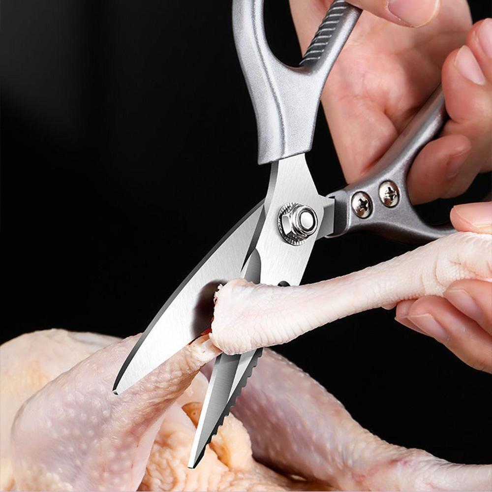 dropship 1pc Professional 8.5-inch Stainless Steel Kitchen Scissors with Aluminum Alloy Handle - Perfect for Cutting Chicken Bones and More