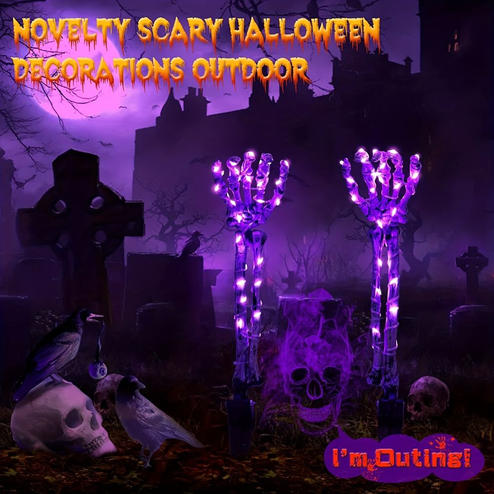 dropship Light Up Your Halloween with 2pcs Life-Size Skeleton Hands & 50 Purple LED Lights!