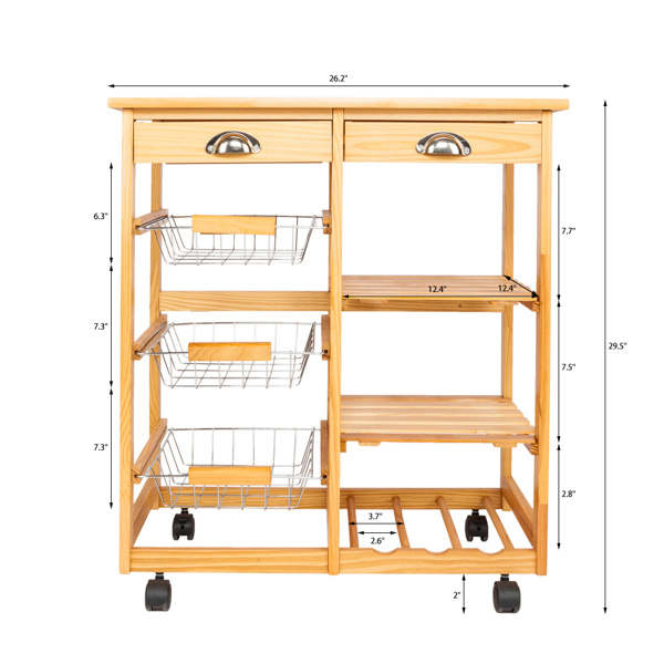 dropship Kitchen & Dining Room Cart 2-Drawer Removable Storage Rack with Rolling Wheels Wood Color