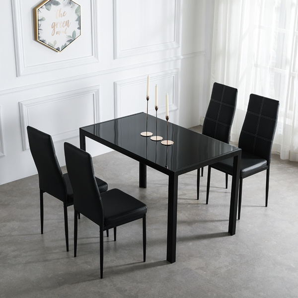 dropship 4pcs Elegant Dining Chairs with 6 Grids Decoration Backrest White Cushion Black