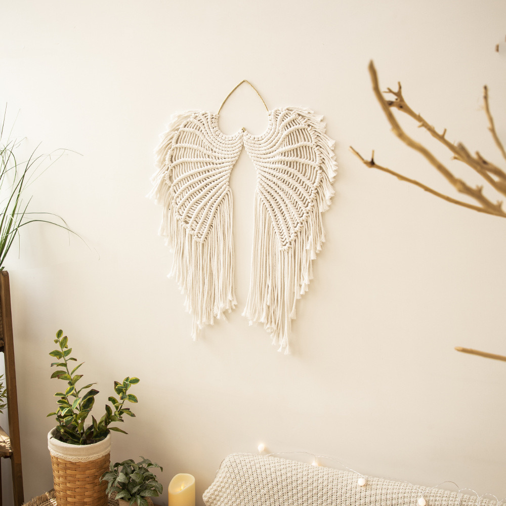 dropship 1pc Bohemian Angel Wings Tapestry Pendant with Long Tassels - Hand Woven Dream Catcher Wall Hanging for Weddings, Offices, and Bedrooms