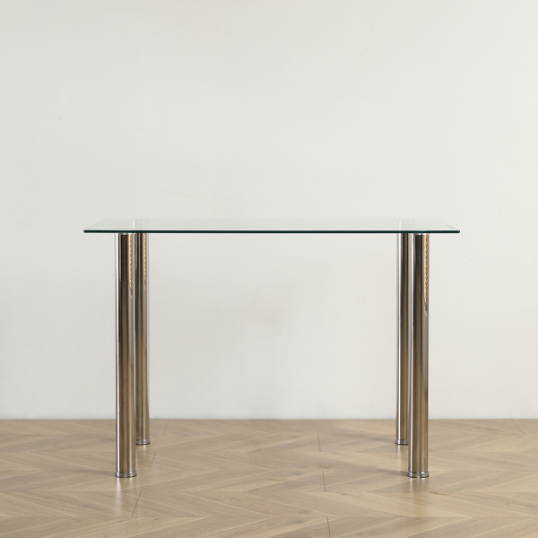 dropship 4-seat simple rectangular cylindrical leg table tempered glass stainless steel clear glass 110 * 70 * 75cm N201(Replace encoding13029115)
