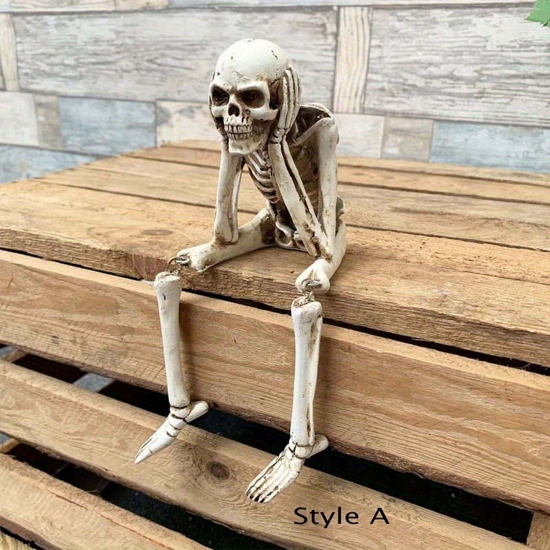 dropship 1pc Skull Statues Set, Resin Skeleton Shelf Sitters Sitting Figurines, For Home Bookshelf Table Ledge Edge Decorative, Crafts Ornaments,Halloween Don't Listen, Don't Look