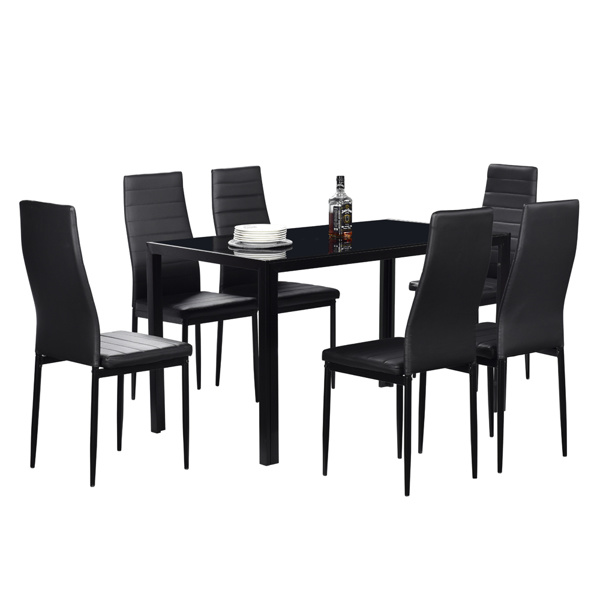 dropship Simple Assembled Tempered Glass & Iron Dinner Table Black(Replacement code: 21491449)