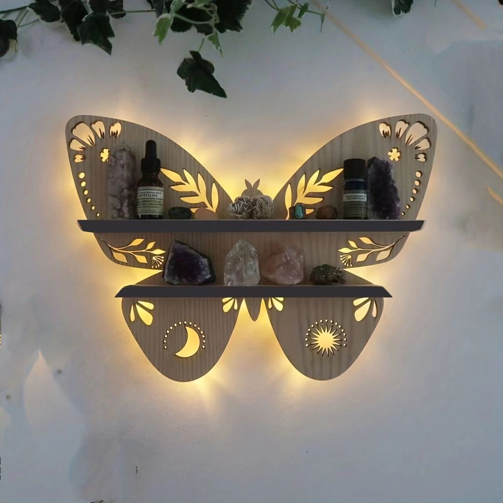 dropship 1pc Crystal Display Shelf - Wall Mounted Decorative Shelf for Moon Moth Butterfly Lamp - Perfect for Halloween, Thanksgiving, Christmas, and New Year Gifts