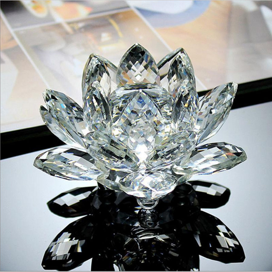 dropship 80 mm Feng shui Quartz Crystal Lotus Flower Crafts Glass Paperweight Ornaments Figurines Home Wedding Party Decor Gifts Souvenir