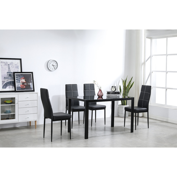 dropship 4pcs Elegant Dining Chairs with 6 Grids Decoration Backrest White Cushion Black