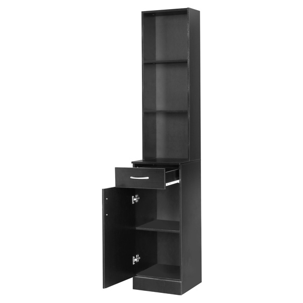 dropship FCH MDF With Triamine One Door One Drawer Three Compartments High Cabinet Bathroom Wall Cabinet Black