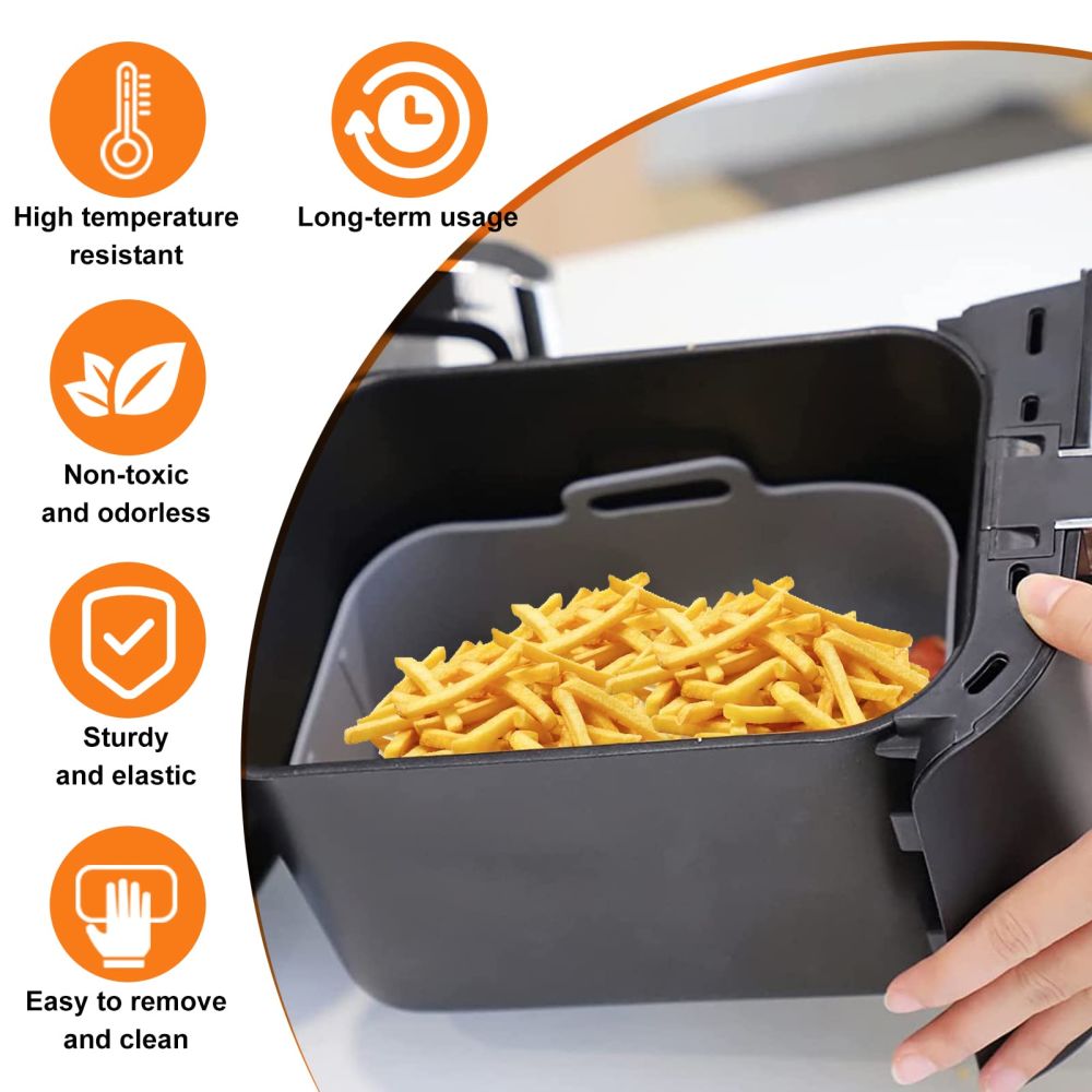 dropship Air Fryer Silicone Pot With Handle Reusable Liner Heat Resistant Basket Rectangle Baking Accessories For Fryer Oven Microwave