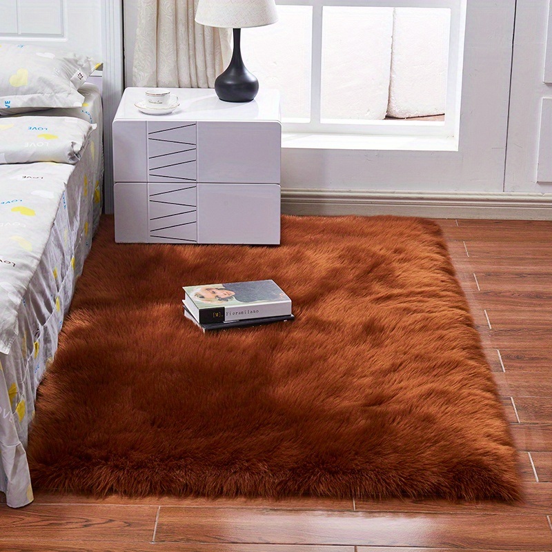 dropship 1pc Fluffy Imitation Wool Area Rug, Suede Fleece Bottom Long Imitation Wool Rug, Acrylic 80% Polyester 20%, 2.36inch Long Wool, Living Room Bedroom Rug, Entryway Rug, Plush Rug, Simple Carpet