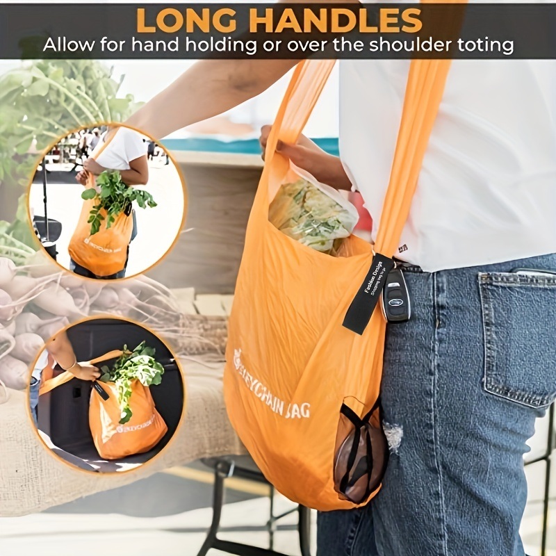dropship 1pc Eco-Friendly Reusable Shopping Bags with Storage Case and Carabiner - Foldable, Durable, Lightweight, Roll-up Space-Saving Design