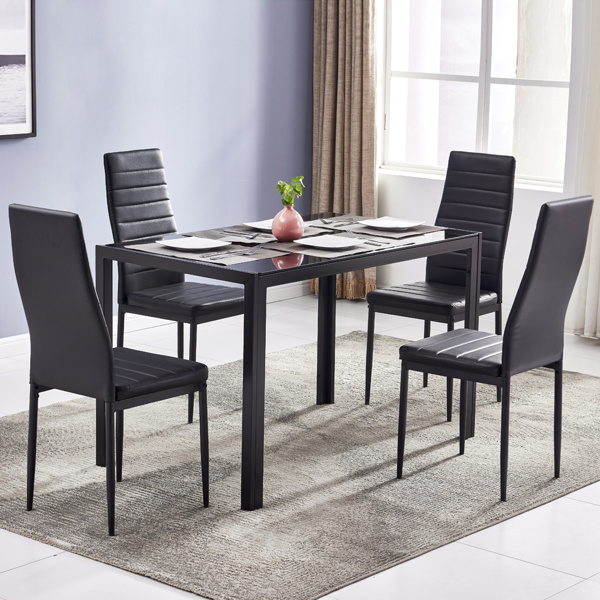 dropship Simple Assembled Tempered Glass & Iron Dinner Table Black