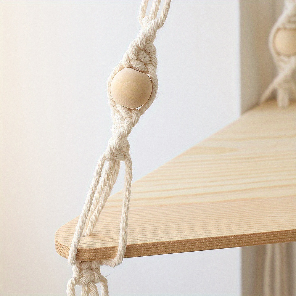 dropship 1pc Handwoven Wooden Triangle Storage Rack for Flower Pots, Pendants, and Room Decor - Stylish and Functional Home Decor