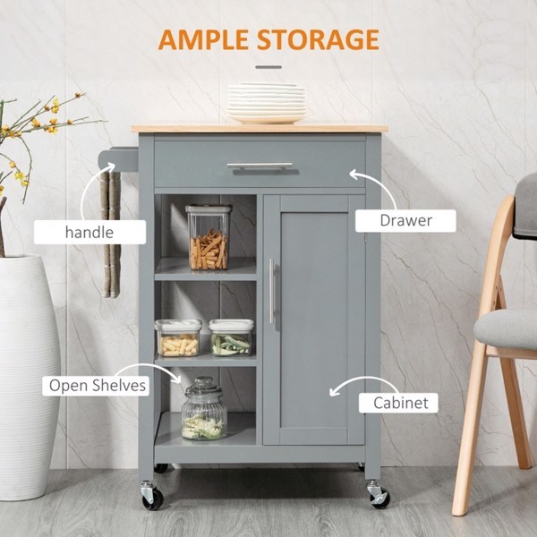 dropship Compact Kitchen Island Cart on Wheels, Rolling Utility Trolley Cart Grey-AS