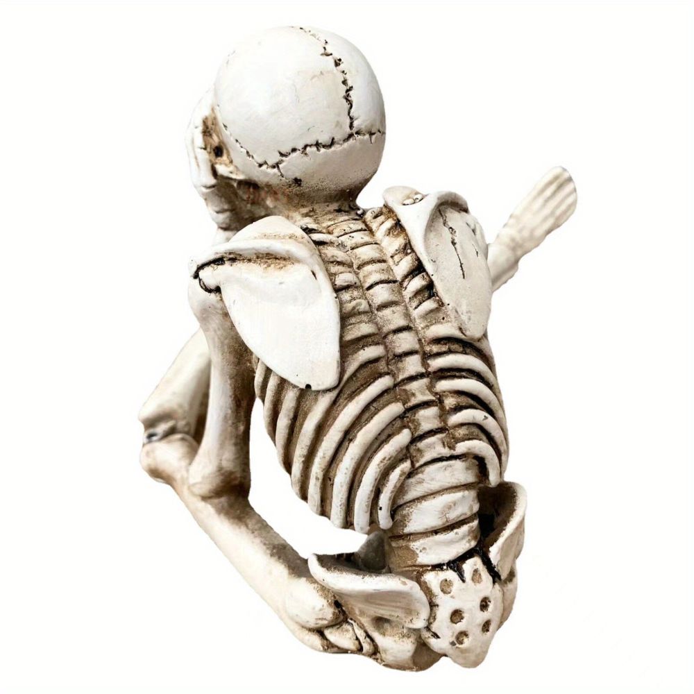 dropship 1pc Skull Statues Set, Resin Skeleton Shelf Sitters Sitting Figurines, For Home Bookshelf Table Ledge Edge Decorative, Crafts Ornaments,Halloween Don't Listen, Don't Look