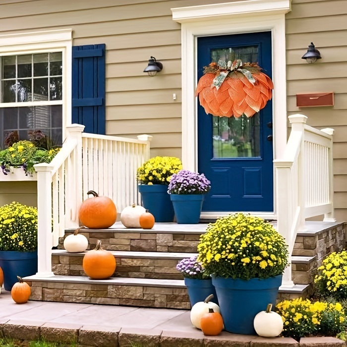 dropship 1pc Halloween Thanksgiving Pumpkin Cloth Flower Wreath Courtyard Decoration Wreath Harvest Festival Wreath