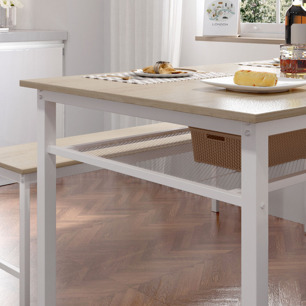 dropship 3 Pieces Farmhouse Kitchen Table Set with Two Benches, Metal Frame and MDF Board,white