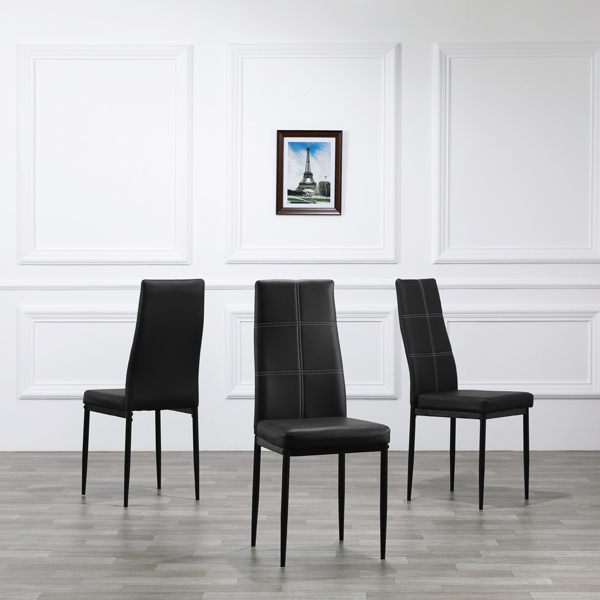 dropship 4pcs Elegant Dining Chairs with 6 Grids Decoration Backrest White Cushion Black