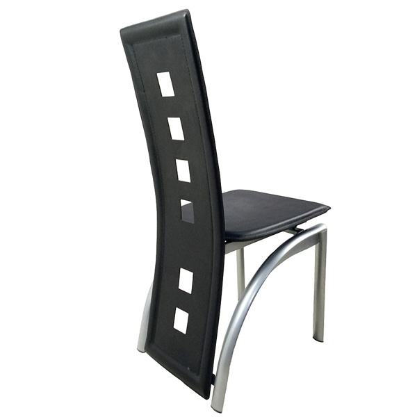 dropship 4pcs long backrest square hollow decoration PU leather dining chair round tube black cushion electroplating chair leg N201(Replace encoding13029118)