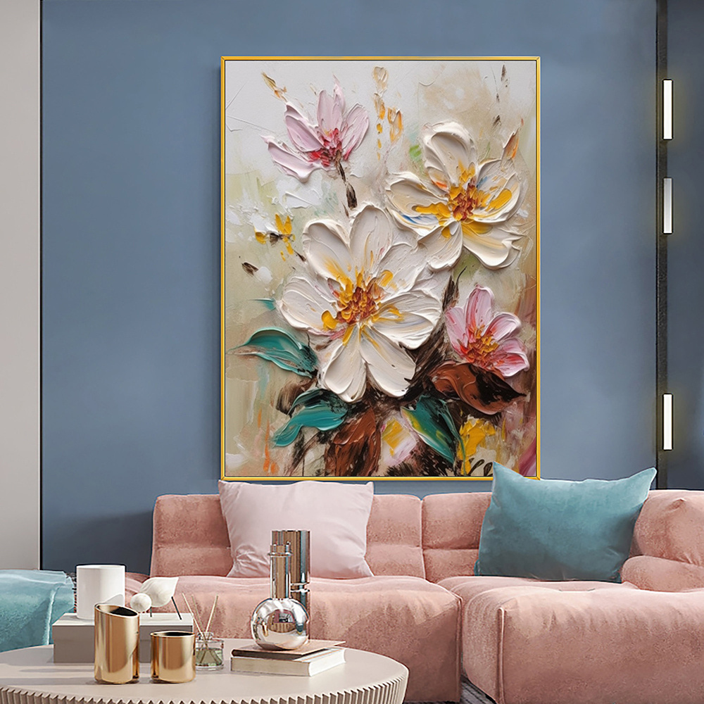 dropship Hand Painted Oil Painting Abstract Blooming Flower Oil Painting Large Wall Art Original Knife Floral Painting Textured Wall Art Boho Art Modern Living Room Decor