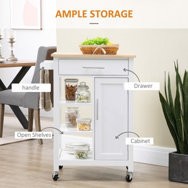 dropship Compact Kitchen Island Cart on Wheels, Rolling Utility Trolley Cart White-AS